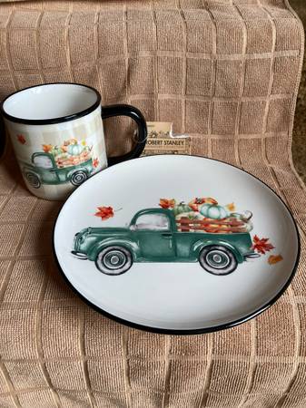 Fall Pickup Truck with Pumpkins Coffee Mug & Plate (New) 1