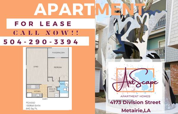 $1,195 / 1br - 642ft2 - Art Scape - Move-In Special! (Metairie Lakeside Mall)63792268644739120