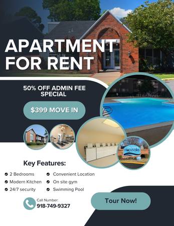 $1,051 / 2br - 900ft2 - 📺 TV GRATIS y 💸 SIN DEPÓSITO 2 habitaciones 1 baño (Tulsa)63981977134083120