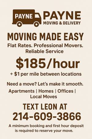 FLAT RATE $185 ph NO HIDDEN FEES - Professional Moving Crew with Truck 1