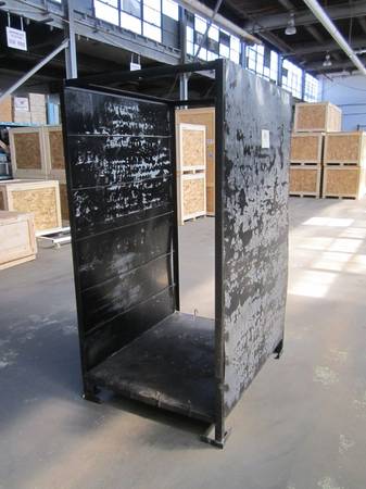 Black metal pallet base material handling platform w/2 enclosed sides 1