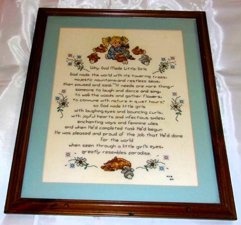 Beautiful Vintage Signed Needlepoint - Why God Made Little Girls 1