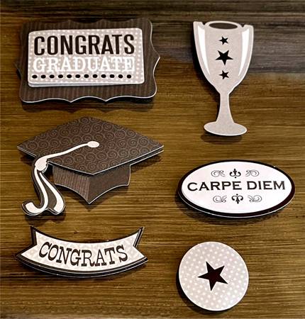 Pack of 20 pc Graduation & Congrats Puffed Stick-Ons for Cards & Art 1