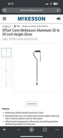 Offset Cane McKesson Aluminum 30 to 39 Inch Height Silver 1
