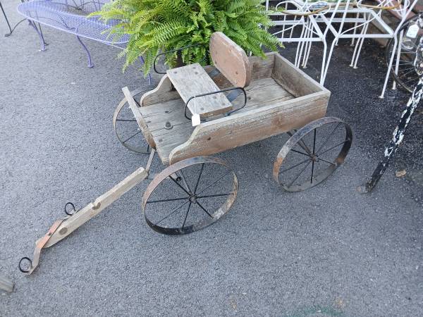 fall decor - mini wooden cart w/ iron wheels 1
