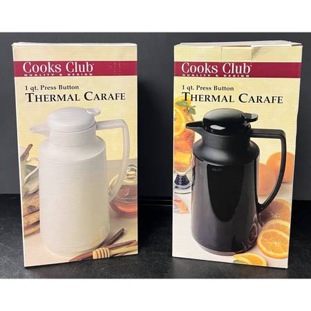 NEW Cooks Club 1 qt. Press Button Thermal Carafe. Keep beverages hot o 1