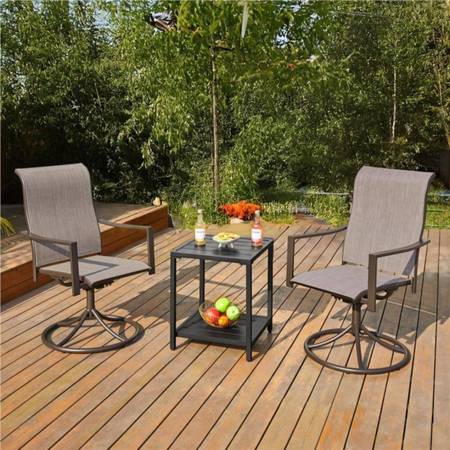 Yaheetech Set of 2 Texteline Patio Swivel Dining Chairs with Armrests and Backre 1