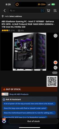 ABS Gladiator Gaming PC - Intel i7 10700KF - GeForce RTX 3070 - 1