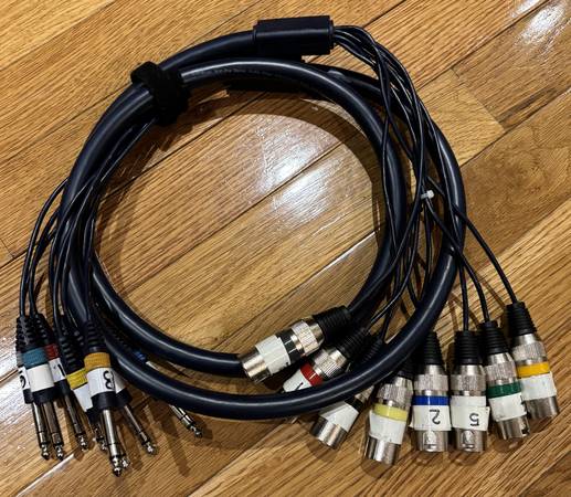 Stellar Labs 8 channel XLR-M to 1/4" TRS balanced audio snake 6' 1