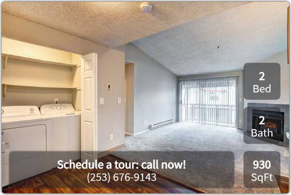 $2,110 / 2br - 930ft2 - Spacious, comfortable 930 Sq Ft 2 bed, 2 bath! Now showing! (Kent)63688314865795120
