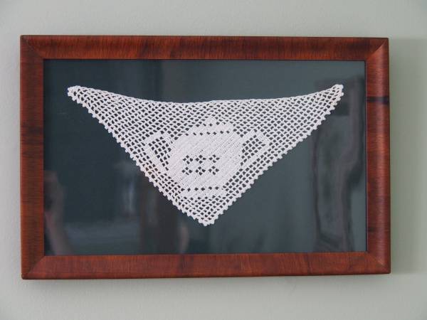 Sugar Bowl Doily Framed Art in a Vintage Wood Frame 1