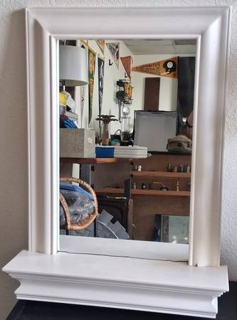 White Framed Mirror with Shelf 1