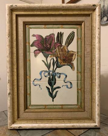 Modern Floral Flower Tile Mosaic Still Life Painting by John Richard 1