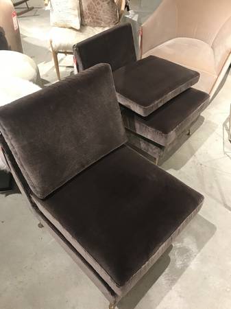 Pair of Brown Velvet Upholstered Lounge Chairs 1
