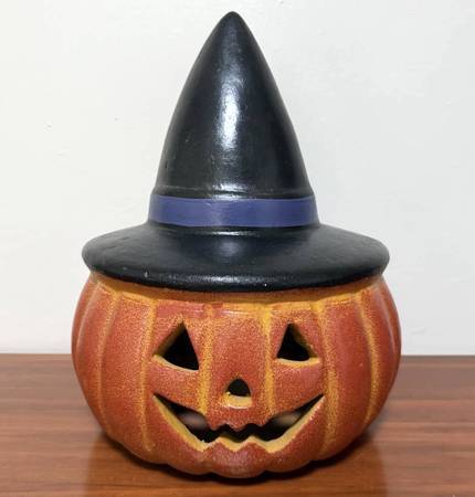 Tea Light Ceramic Pumpkin Jack O Lantern Halloween Porch Decor 1