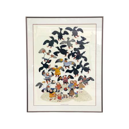 Vintage Rie Muñoz "Guillemot Legend" Framed Art Print – 1988 Alaskan Folk Art 1