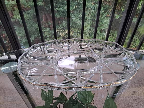 Vintage Mikasa Hampshire Gold SA 810/345 crystal 5-part relish platter 1