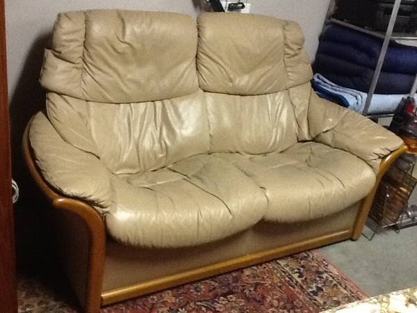 Ekornes El Dorado leather recliner love seat & footstool now $400.00 1