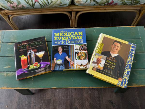 3 Rick Bayless cookbooks and cocktail 1
