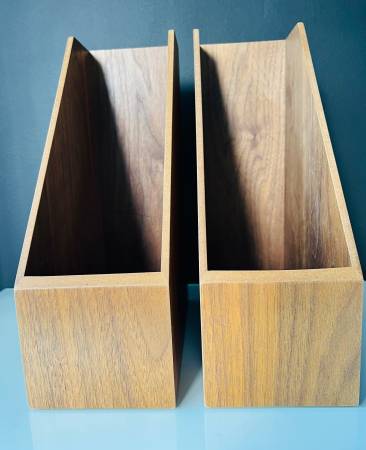 CB2 Walnut Wood Desktop Magazine File Organizers (Set of 2) 1