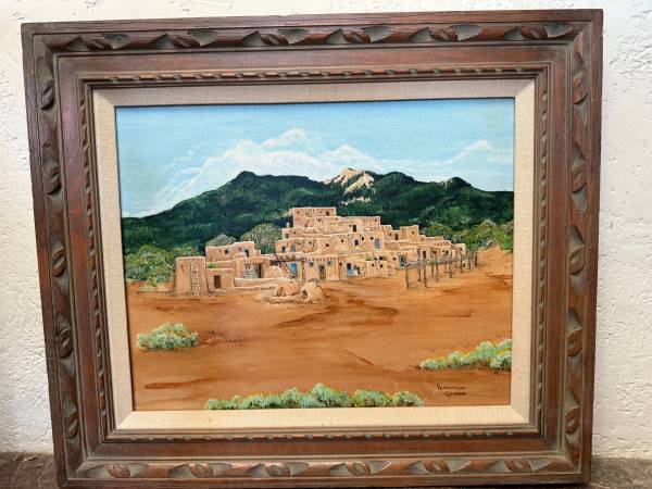 REDUCED Framed Acrylic Painting of Taos Pueblo 1