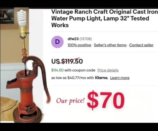 Cast Iron Water Pump Light, Lamp 1