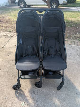 Mompush Lithe Double Stroller, Lightweight Side by Side, Infant & Todd 1