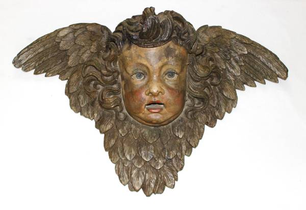 Large Antique Carousel Art: Winged Cherub Display Piece 1