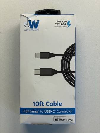 Lightning to USB-C 10ft Cable for iPhone iPad Power Delivery PD Black 1