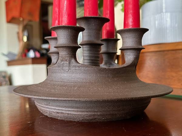 Hand-built Earthenware 5-Candleholder, Natural Finish 1