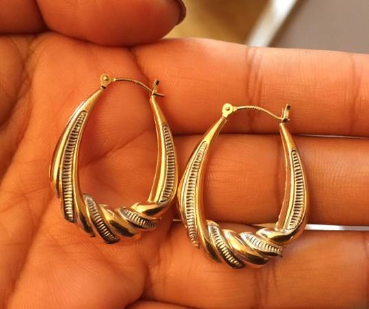 14K Italian Yellow Gold Hoop Earrings with some white Gold 1