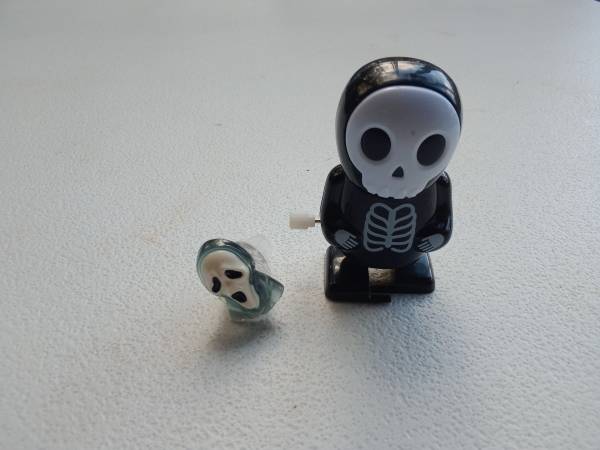 Skeleton Wind-Up Toy and Blinking Ghost Face Ring (Tested/Working) 1