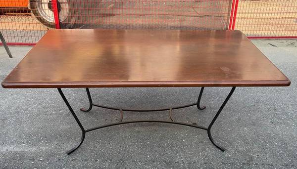 Vintage Rectangular Wrought Iron Pine Dining Table 1