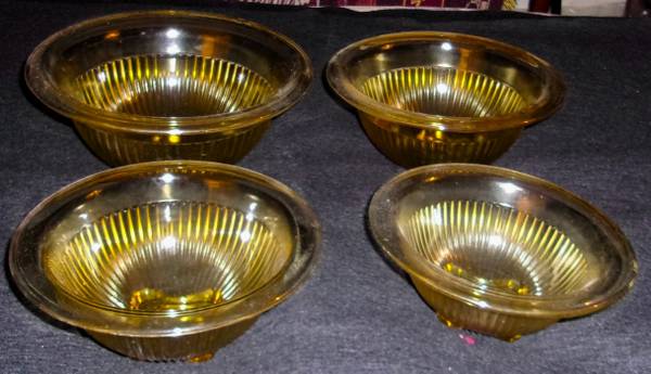 Federal Glass Co. 1960s Nested Yellow Ribbed Mixing Bowls - Set Of 4 1