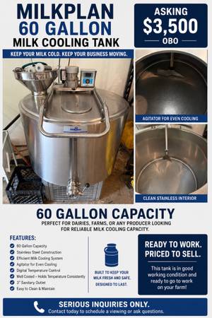 Milkplan 60 Gallon Bulk Milk Cooling Tank 1