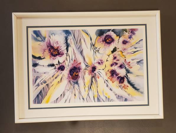 Floral watercolor limited ed framed print, Joye Moon, Oshkosh artist 1