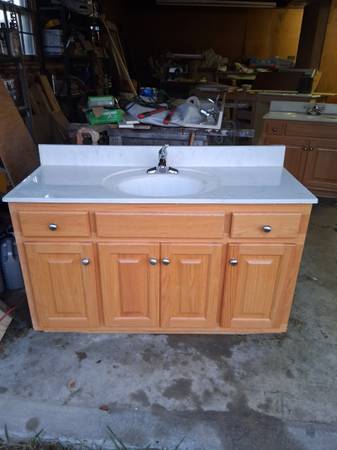 4ft Oak Vanity with Marble Top and Faucet 1