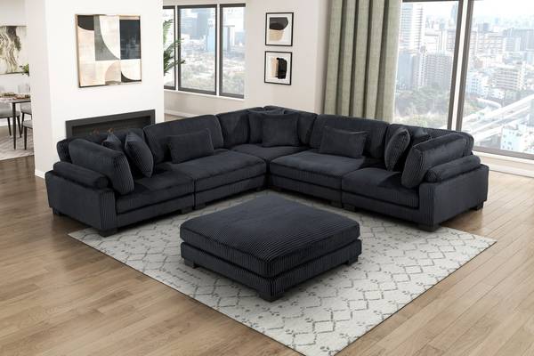 Plush Black Corduroy Modular Sectional Set 1