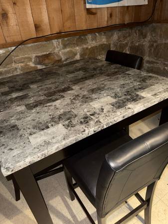 Stylish Counter-Height Square Dining Table Set with Faux Granite Top & 4 Sleek B 1