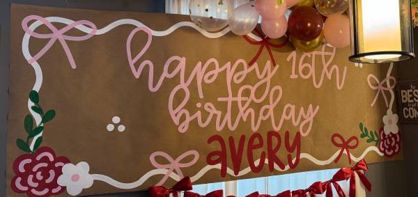 AVERY 16th birthday banner Hand Painted 4’x8’ Brown Paper 1