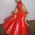 Lady Figurine 9" Ceramic Orange Dress Tan Shawl Gold Trim Signed 5 thumbnail