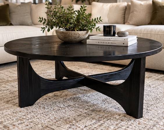 Modern Solid Wood Round Coffee Table Black Finish 1