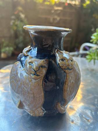 Vintage North Eagle Art Pottery ~ Jarrón de gato ~ Firmado - $50 (Los Ángeles)63471426725763123