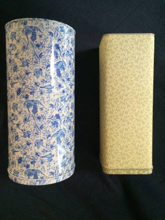 Two Tall Canister Sized Decorative Tins $10-20 1
