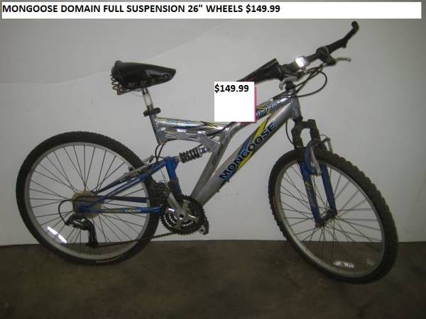 BICICLETA DE MONTAÑA MONGOOSE DOMAIN, SUSPENSIÓN DOBLE, PARA HOMBRE, RUEDAS DE 26", MARCO DE ALUMINIO - $149 (WOODLAND HILLS, CA)63471428065667120