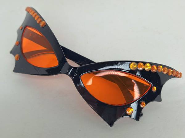 Orange and Black Bat Wing Sunglasses with Rhinestone Embellishments 1