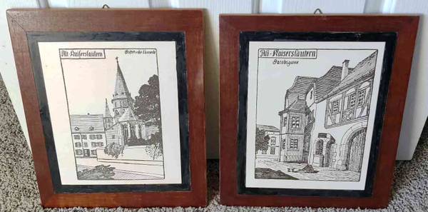 Vintage Set of 2 Alt Kaiserslautern Framed Prints of  Drawings Picture 1