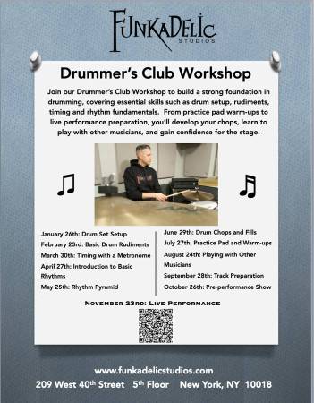 Free Drum Workshops Held Monthly at Funkadelic Studios 1