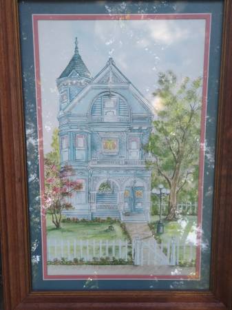 Ava Freeman Blue Victorian House signed and framed print 1