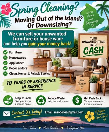 Moving out or downsizing we can sale your items for you! 1